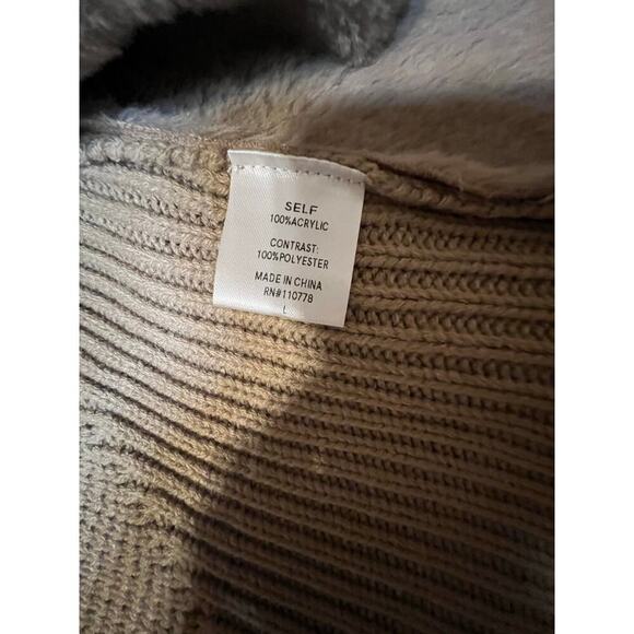 Hazel by Anthropologie Faux Fur Knit Cardigan Sweater Coat L NWT Tan - Picture 3 of 4